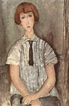  1917 Oil Painting - young girl in a striped shirt 1917 Amedeo Modigliani